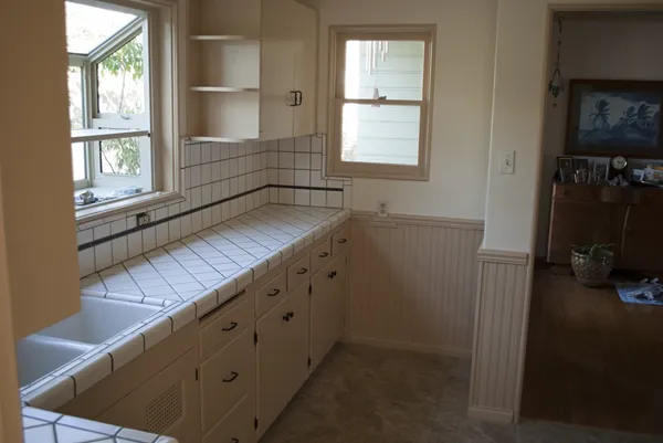 The finished look after we installed beadboard wainscoting for this kitchen located in Long Beach CA